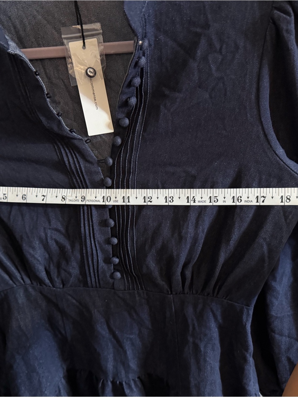 011. Commense Navy Puff-Sleeve Tiered Mini Dress - Picture 5 of 5